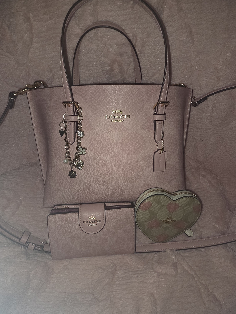 Coach Pink Leather Tote Handbag with Matching Wallet